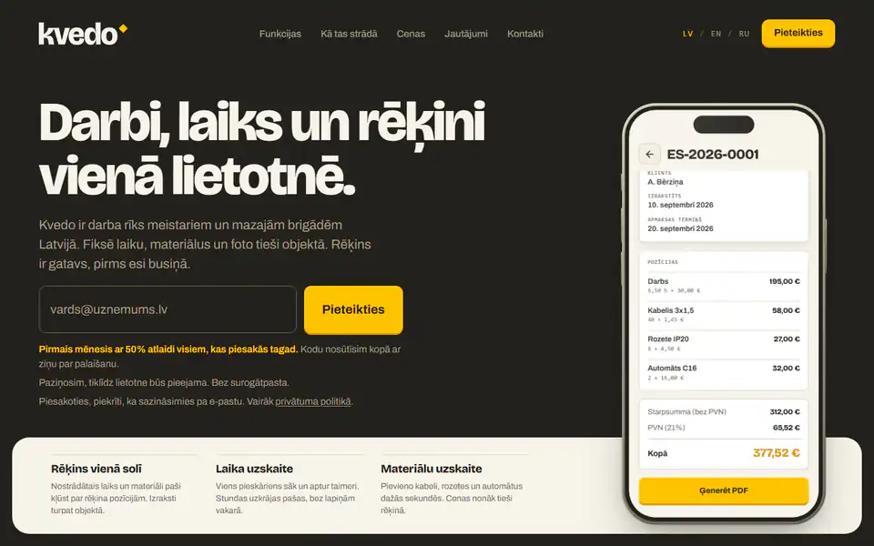 kvedo.com sākumlapa datorā